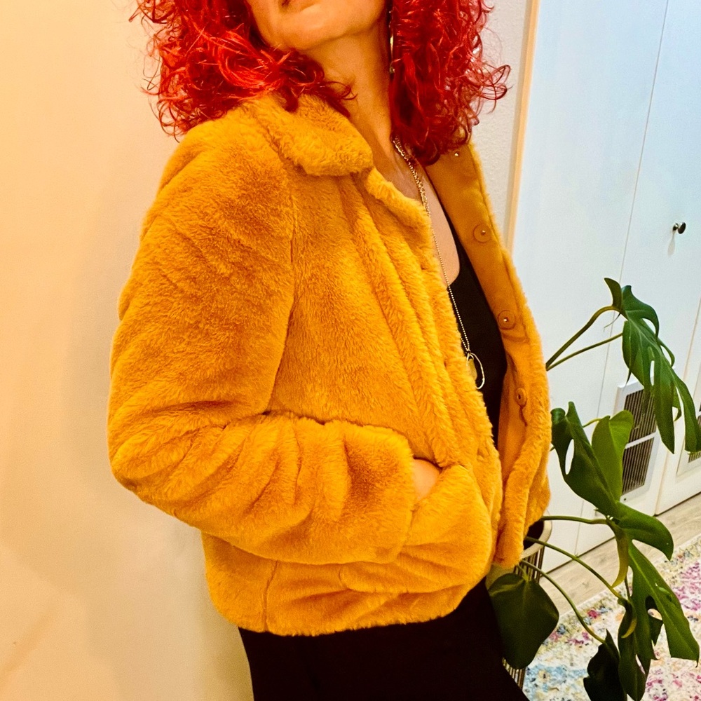 H&M Divided Women's Faux Fur Jacket in Mustard Yellow